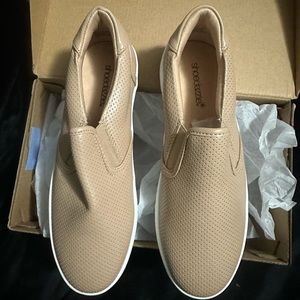 Size 8, khaki color, boat shoe faux leather